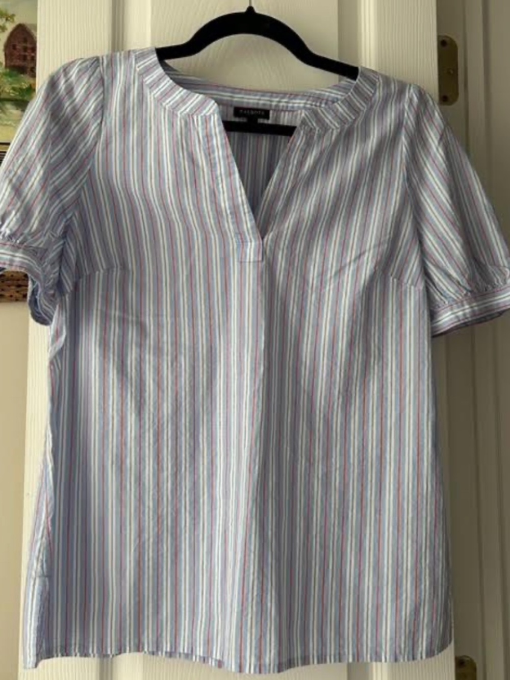 TALBOT 100% COTTON STRIPPED TIE SLEEVE BLOUSE SZ XS